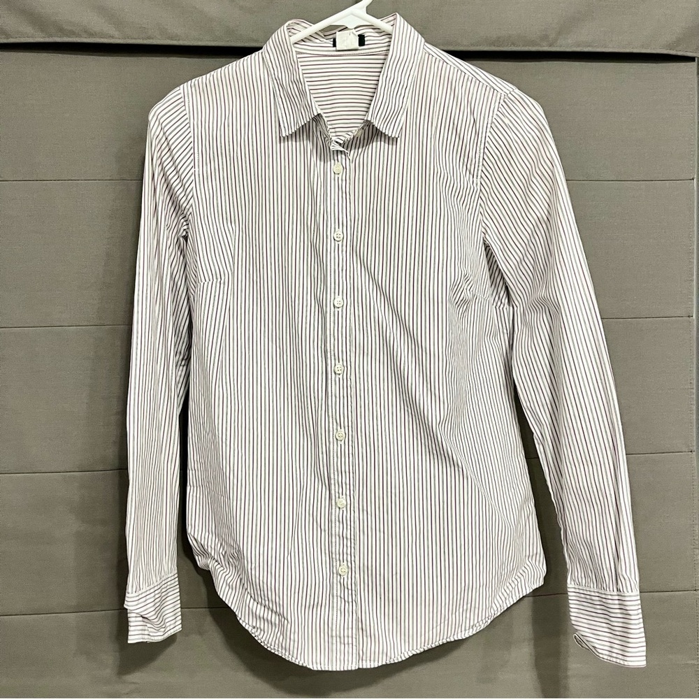 J.Crew Women’s Purple Black and White Striped Button-up Shirt Blouse Size Small